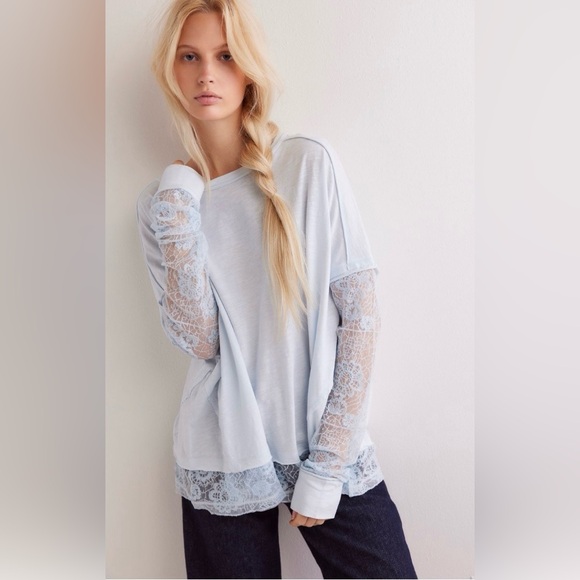 Free People Tops - NWT Free People Effie Twofer long sleeved lace top in Ballad Blue - XS